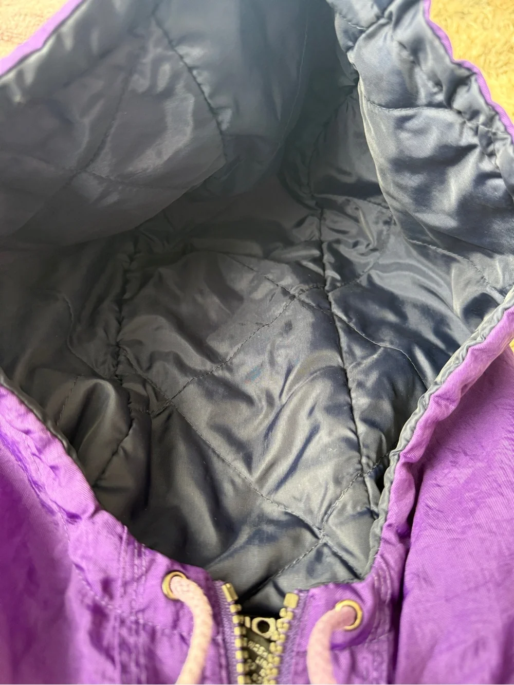 Vintage Adidas Trefoil Hooded Puffer Jacket Purple Black 90s Spellout Stripe L
